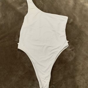 Missguided Petite seamless bodysuit one shoulder white size 8